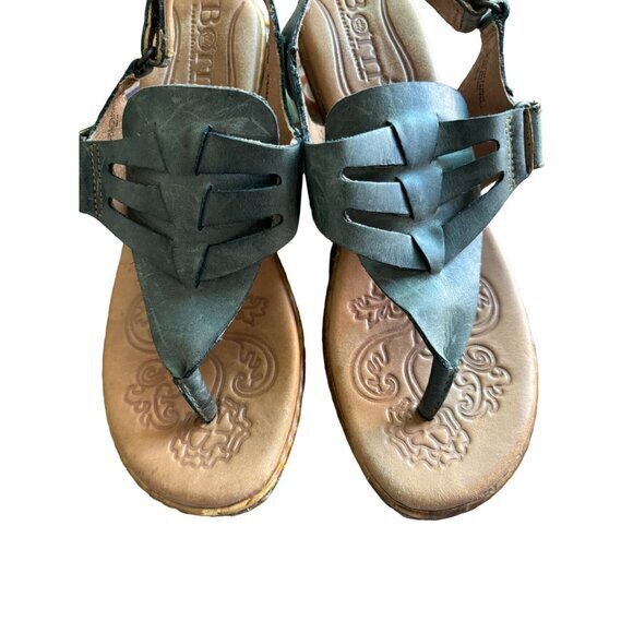 Born Karis Blue Leather Thong Wedge Shoe Sandals Size 8 Wedge D60504‎ - Picture 5 of 12